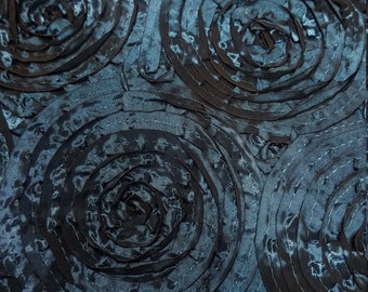 Fabulous Dark Teal Satin 3D Rosette Fabric By Yard