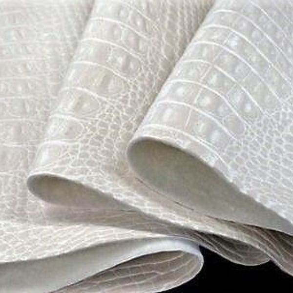 54" Vinyl Fabric Crocodile Gator White Fake Leather Upholstery