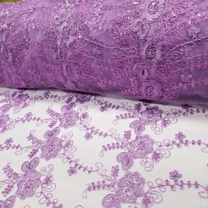 Beautiful Lavender with Sequins Flower Embroidery Metallic Mesh Lace Sold by Yard 54&quot; Width