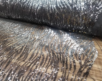 Elegant Stretch Silver Sequin Lace Fabric/ Sequin Fabric/ Prom Fabric/Sequin for Tops, evening grown, Sequin lace Fabric- Per Yard
