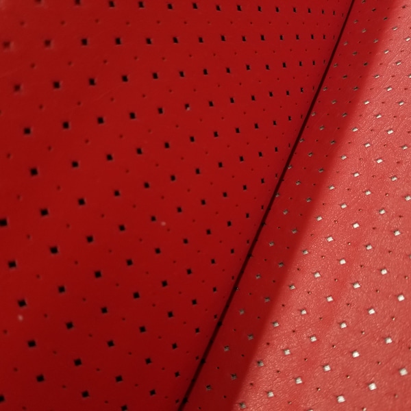 Red Perforated Faux Leather Fabric For Upholstery, Cushions & Interior Design Soft Hard Wearing Polyester Plain Fabric Sold by Yard