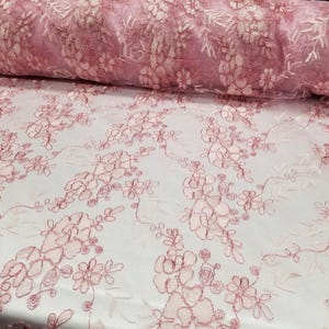 Elegant Pink 51&quot; Floral Embroidery Lace with Sequins in Mesh by Yard