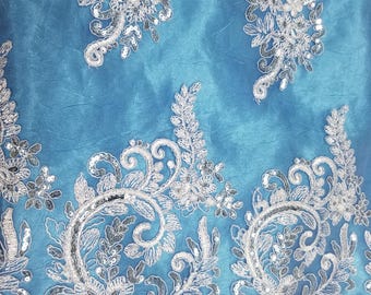 Assorted Colors Metallic Flowers Sequins on A Mesh Lace Fabric for Tablecloths, Costumes, Decorations, Runners by the Yard