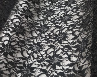 Black Corded Lace Fabric With Black Bling All Over sold by the yard