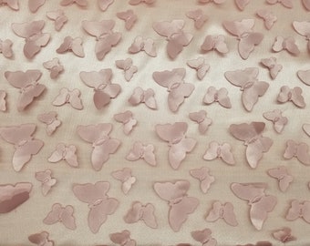 3D Butterfly Design Embroider on  Blush Mesh Fabric - Sold By the Yard