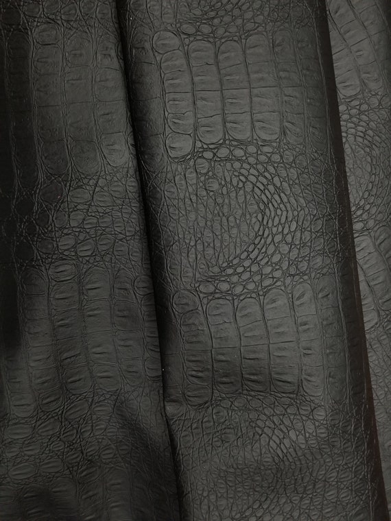 54" Vinyl Fabric Crocodile Gator Black Fake Leather Upholstery