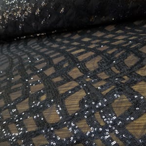 Elegante stretch marineblauwe kantstof pailletten / paillettenstof / galastof / pailletten voor tops, &#39;s avonds gegroeid, paillettenkantstof - op maat gesneden