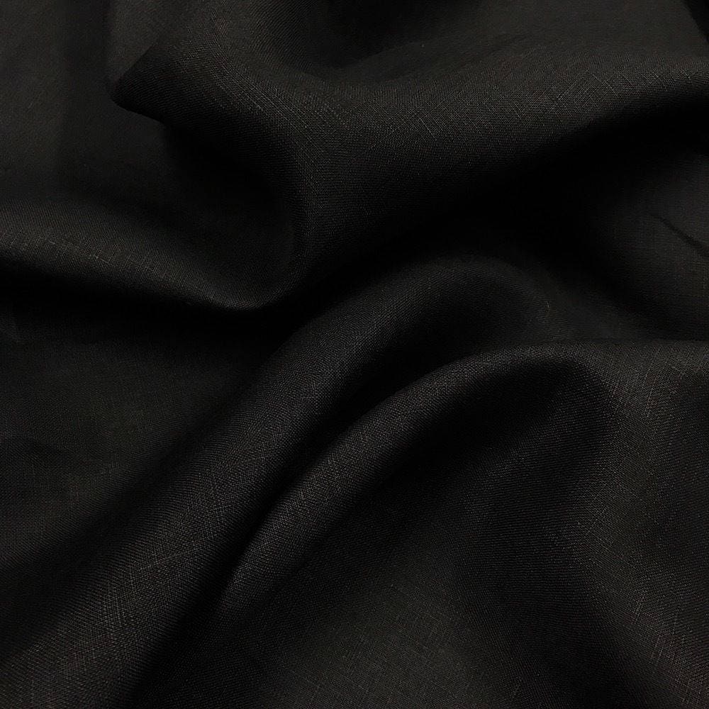 Zuma Fabrics 100% Black Soft Linen Fabric Sold by the Yard (Black Col…