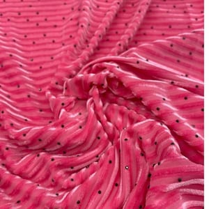 Hot Pink Stripe Jacquard Silk Korea Stretch Velvet Fabric For Dress by Yard