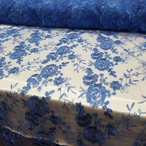 Elegant Royal Blue 51&quot; Floral Embroidery Lace with Sequins in Mesh by Yard