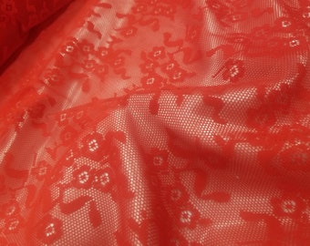 Red Daisy Allover Rigid Embroidery Mesh Tulle Net By Yard