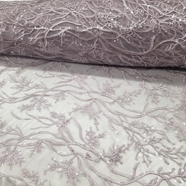Mauve diva design embroidery with heavy beaded on a mesh lace-sold by the yard. main image 0