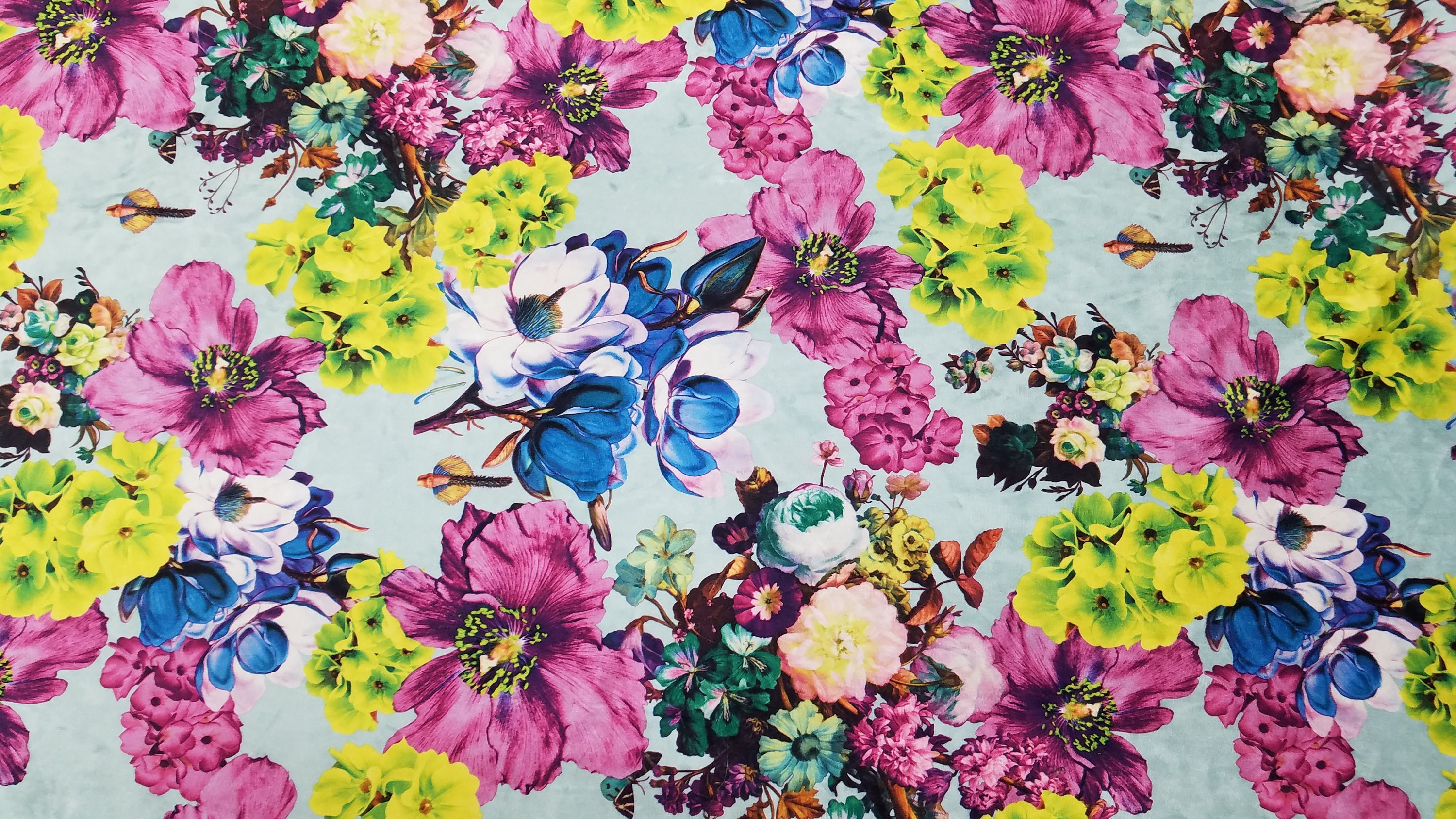 Hot Pink Green Blue Silver Multi Color Floral Print Stretch Etsy