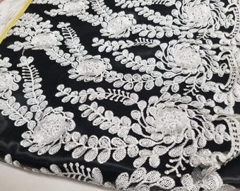Elegant Assorted Colors 51" Floral Embroidery Lace with Sequins in Mesh by Yard