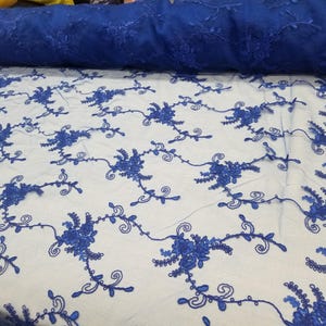 50&quot; Royal Blue French Floral Design Lace in Mesh by the Yard