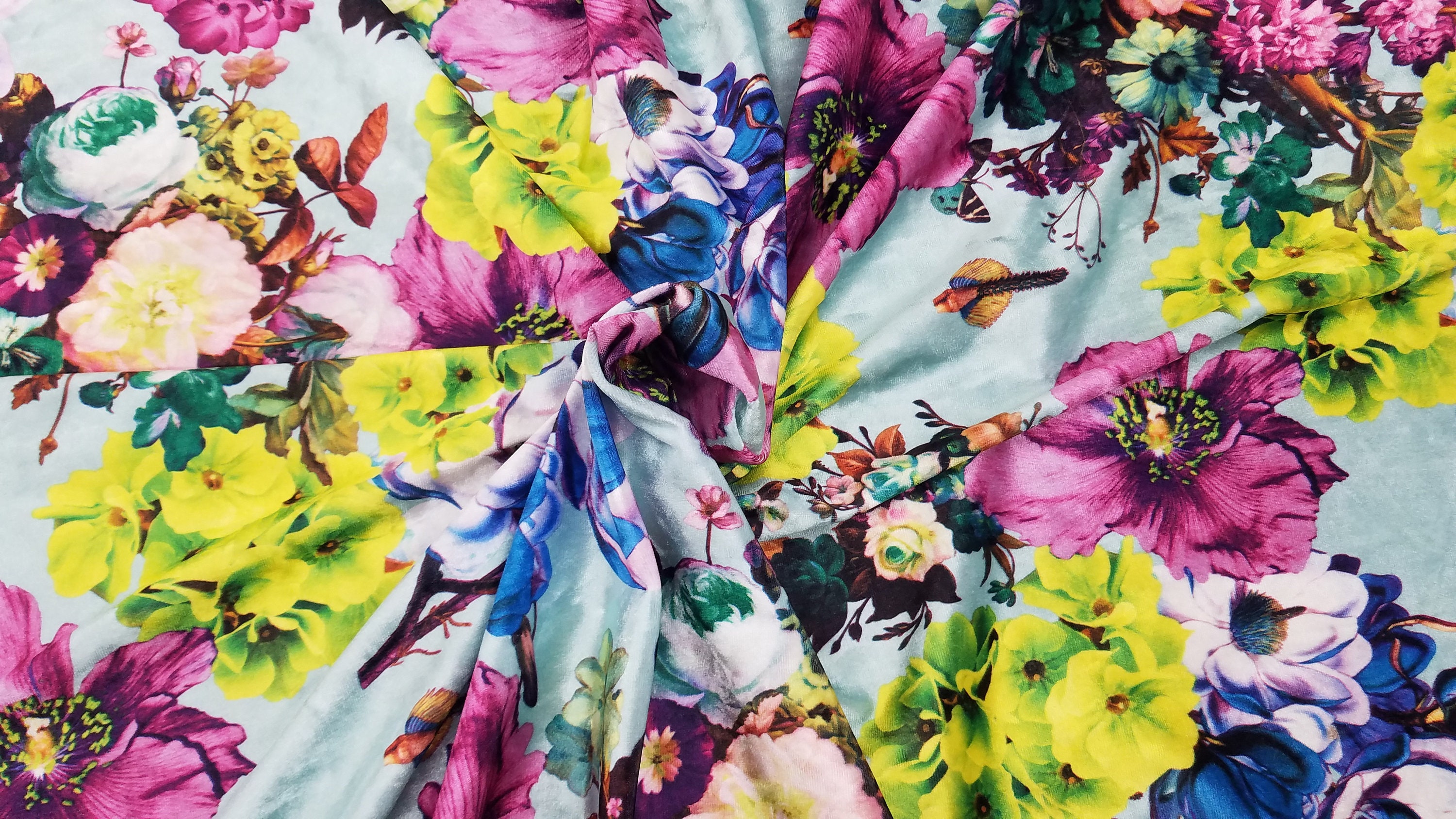 Hot Pink Green Blue Silver Multi Color Floral Print Stretch Etsy