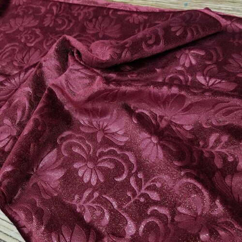 Burgundy Stardust Stretch Velvet Embossed Floral Fabric Sold - Etsy