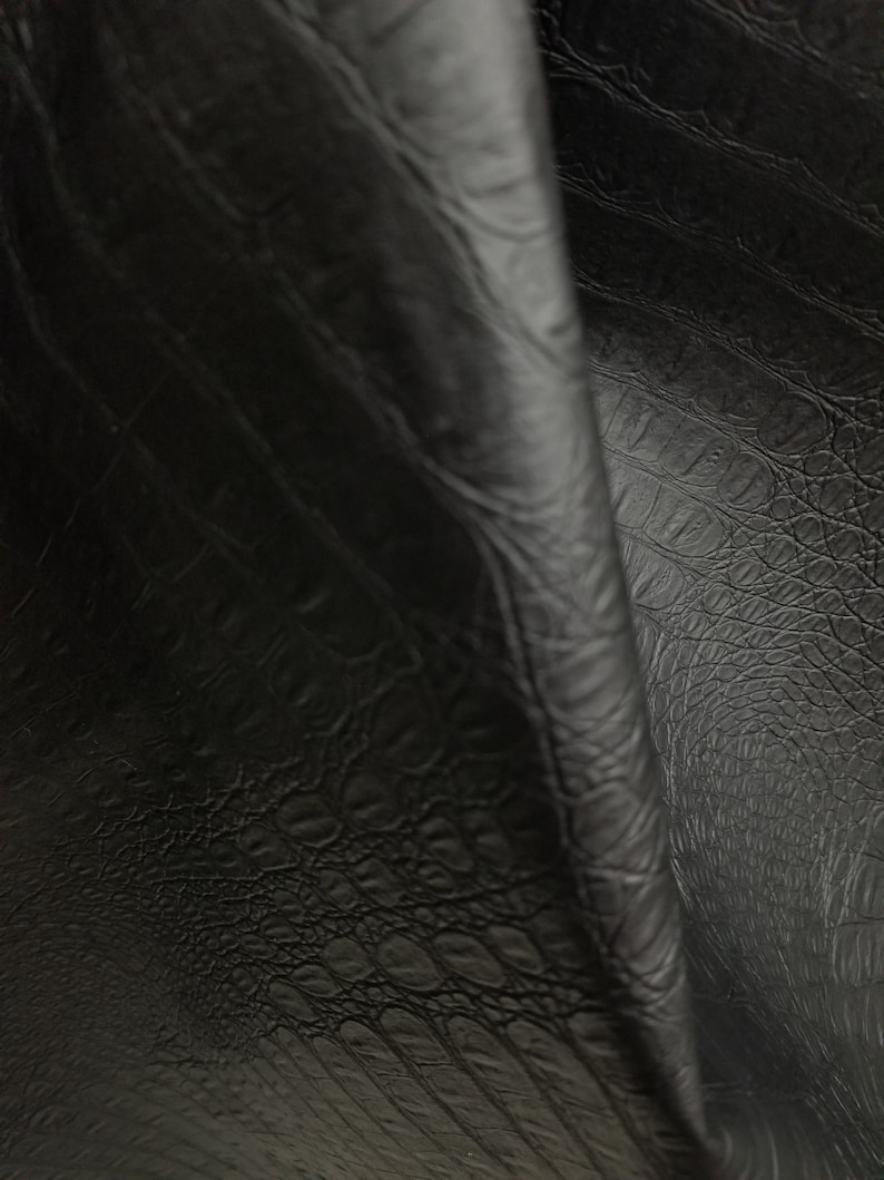 Peut inclure: Gros plan sur du faux cuir noir avec un motif textur&eacute; d'alligator.