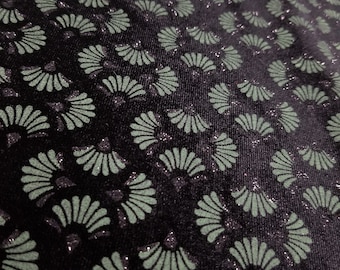 Black / Green Fan Optical  Stretch Velvet  Embossed Fabric Sold by Yard