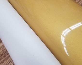 Gold Vinyl Multipurpose Faux Leather , Smooth Patent Leather Sheet, Upholstery , Artificial Leather, Fake Leather  Sold By The Yard
