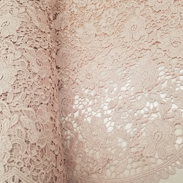 Dusty Rose  Flower Double Edge Lace, Bridal Wedding Veil Lace Trimming 23'' Width Sold by Yard
