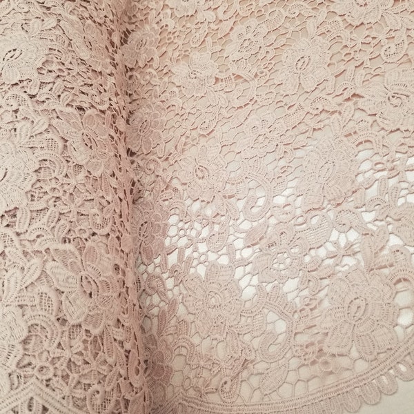 Dusty Rose  Flower Double Edge Lace, Bridal Wedding Veil Lace Trimming 23'' Width Sold by Yard