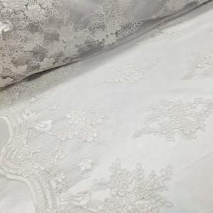 54&quot; White Lace French Floral Design Lace in Mesh By The Yard