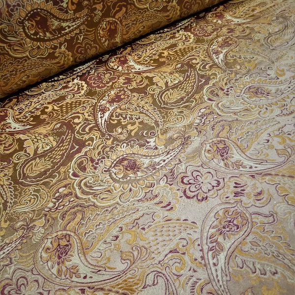 45" Width Gold Paisley Design Satin Brocade Fabric by Yard