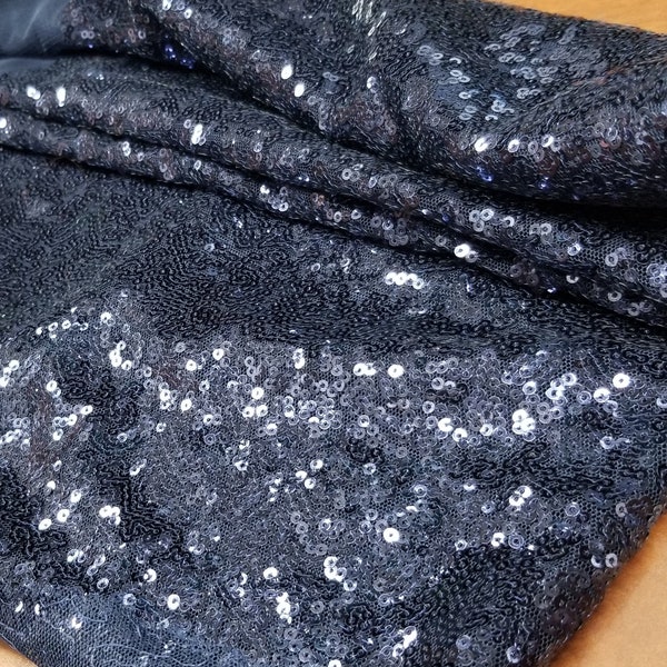 Navy Blue Sequin Fabric, by The Yard, Sequin Fabric, Tablecloth, Linen, Sequin Tablecloth, Table Runner (Navy Blue)