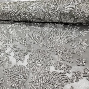 Floral New Lurex Paisley Silver Elegant Bridal Lace Fabric Embroidery By Yard