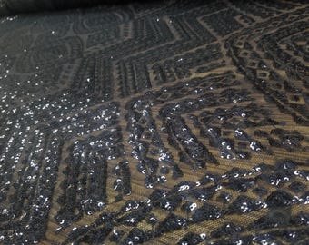 Elegant Stretch Navy Blue Sequin Lace Fabric/ Sequin Fabric/ Prom Fabric/Sequin for Tops, evening grown, Sequin lace Fabric- Per Yard