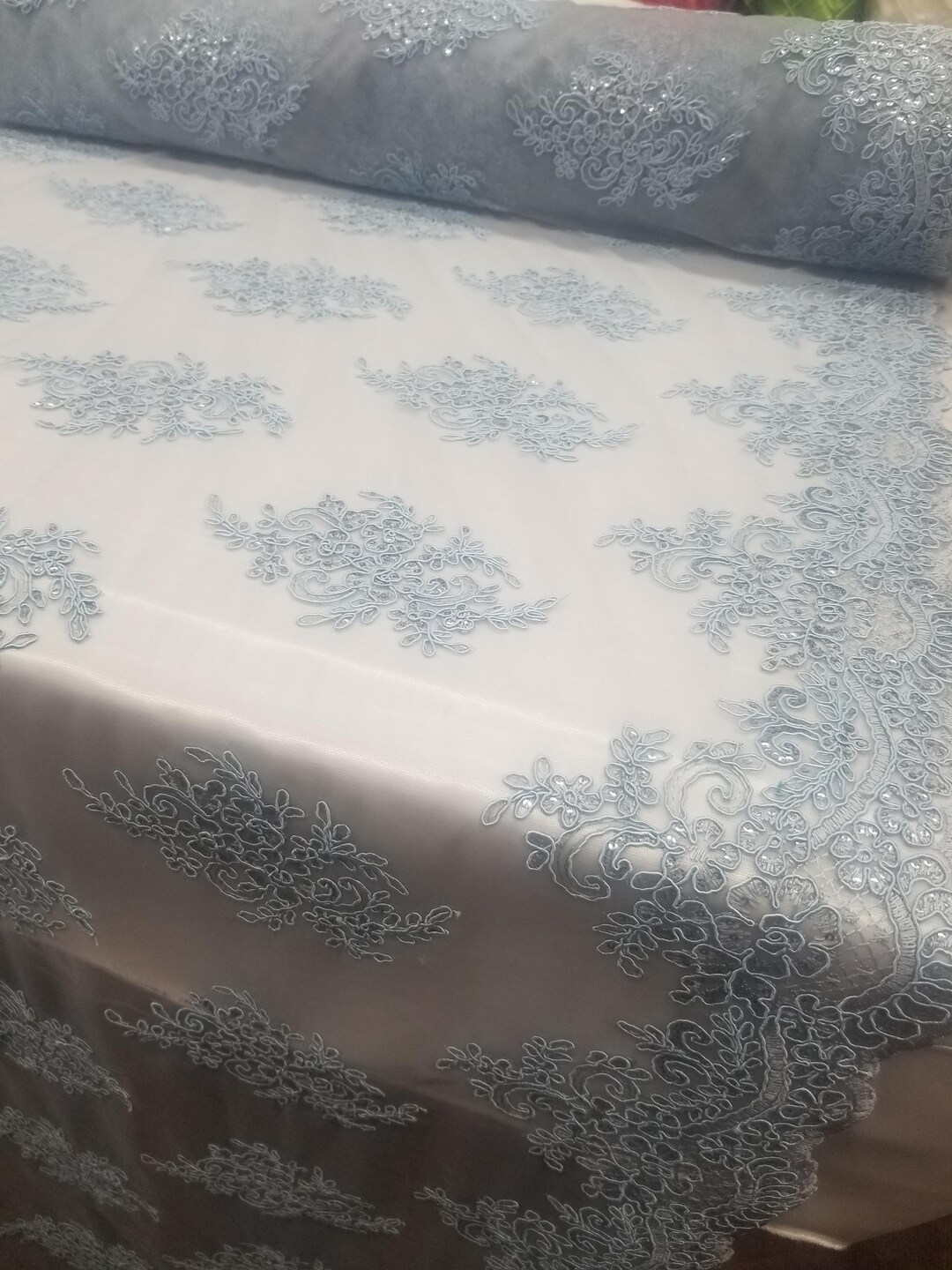 Aqua Blue Bridal Wedding Floral Mesh Lace Fabric by Yard - Etsy