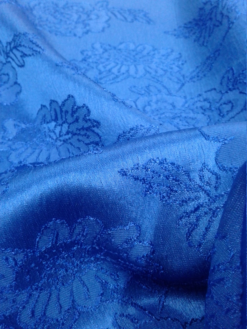 Royal Blue Floral Design Jacquard Brocade Cotton Poly Fabric | Etsy