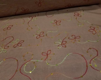 Blush Dusty Rose Floral Embroidery with Sequins on Taffeta Fabric By The Yard for Gown - Costume - Event - Bridesmaid - Wedding - Decor