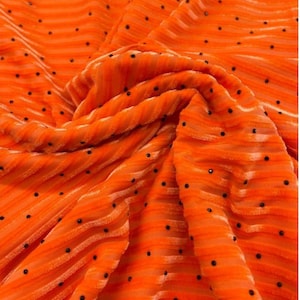 Orange Stripe Jacquard Silk Korea Stretch Velvet Fabric For Dress by Yard