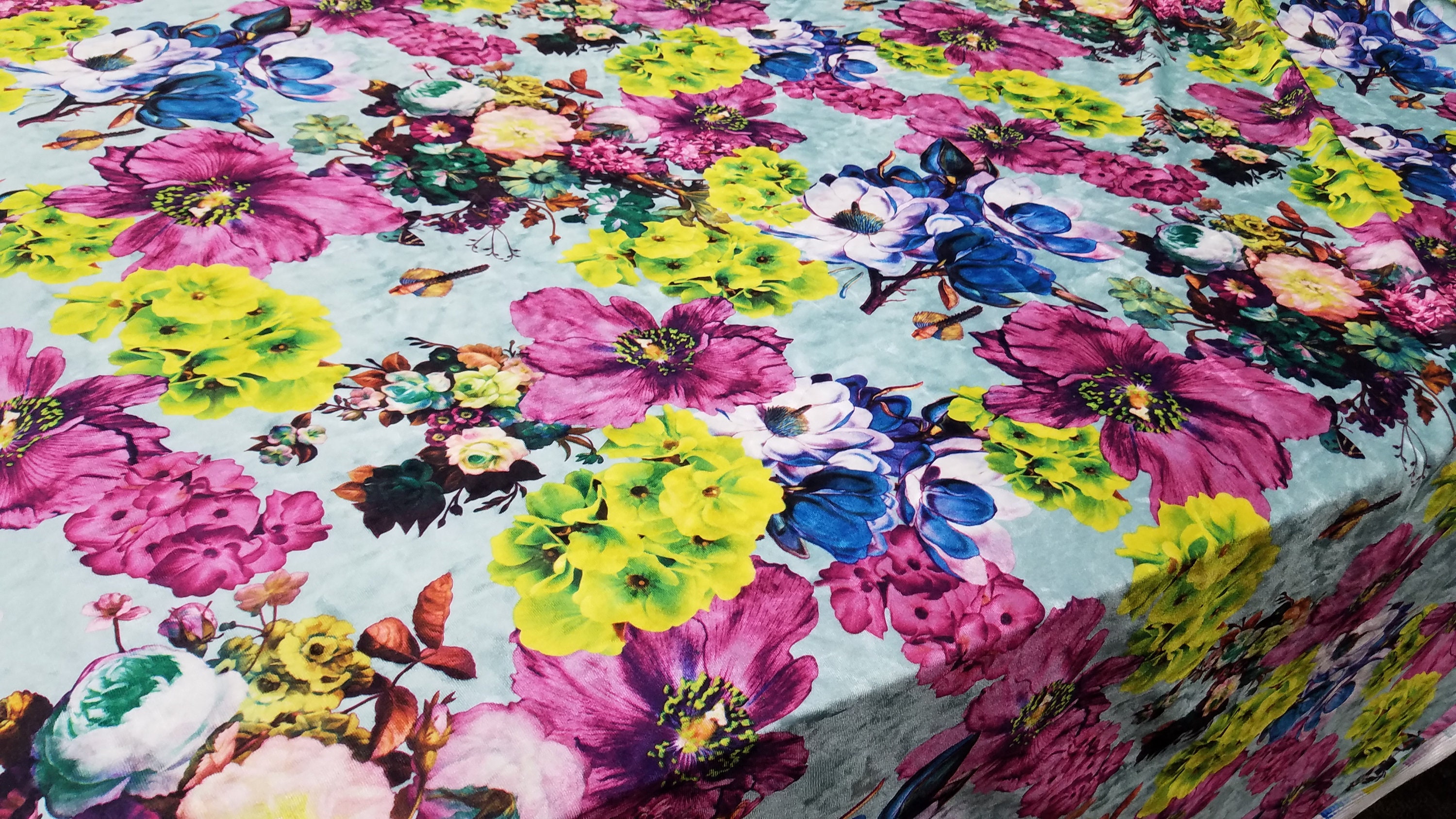 Hot Pink Green Blue Silver Multi Color Floral Print Stretch Etsy