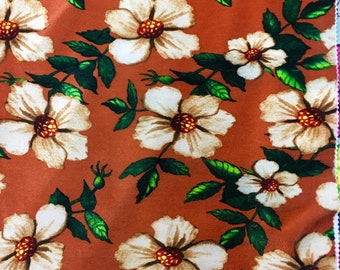 Silver Coral Pink Green Multi Color Floral Print Stretch Taffeta Fabric Sold By The Yard