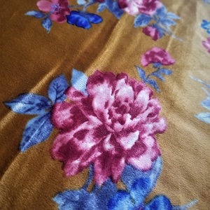 Gold Scarlett Floral Print Soft and Thin Stretch Velvet Fabric By Yard