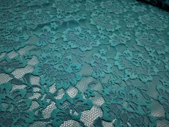 Turquoise 4 way Stretch Fabric Soft Elastic Floral Lace Fabric, Evening Dress Lace Fabric Sold by Yard