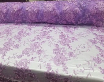 Elegant Lavender 51" Floral Embroidery Lace with Sequins in Mesh by Yard