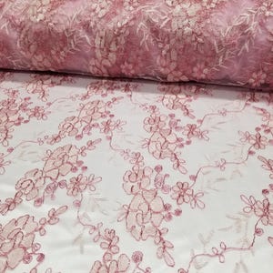 Elegant Dusty Pink 51&quot; Floral Embroidery Lace with Sequins in Mesh by Yard