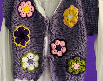 Cardigan au crochet violet africain Taille M / 10 - 12 UK
