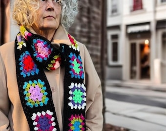 CROCHET PATTERN for Granny Square Crochet Scarf