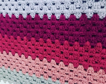 CROCHET PATTERN for Granny Stripe Crochet Blanket with Crab Stitch Border