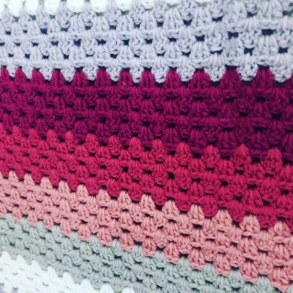 CROCHET PATTERN for Granny Stripe Crochet Blanket with Crab Stitch Border