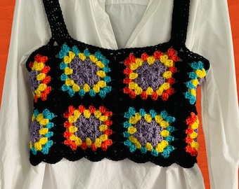 Top Boho Crop Crochet Talla M / 10 - 12 Reino Unido