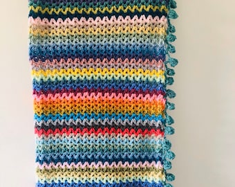 CROCHET PATTERN for V Stitch Crochet Blanket Pompom Border
