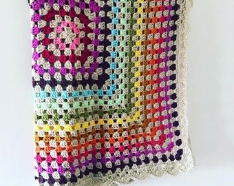 CROCHET PATTERN for Granny Square Crochet Blanket with Shell Border