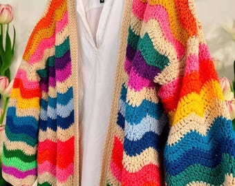 MOTIF AU CROCHET pour cardigan long ondulé au crochet