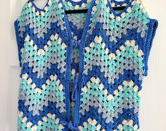 Cold Shoulder Crochet Waistcoat Size L  / 14 - 16 UK